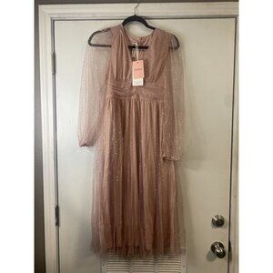 JJs House Long Sleeve Pink Tulle Dress With Glitter Accents
